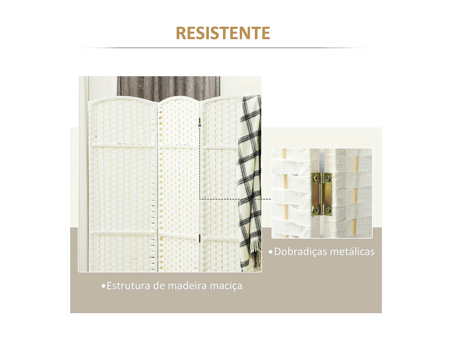 Biombo Dobrável de 4 Painéis 160x170 cm para Separação de Ambientes em Branco – Modelo Ålesund