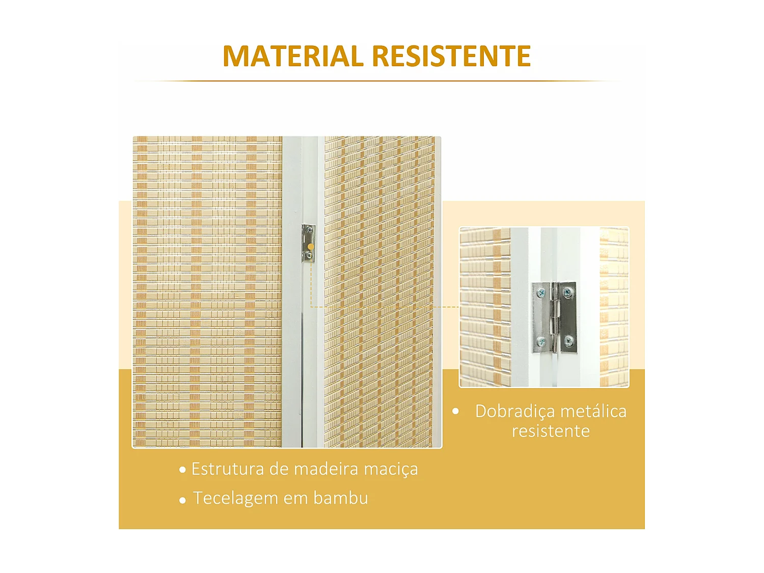 Biombo Elegante de 4 Painéis Dobrável em Bambu e Algodão - 180x180 cm para Divisão de Ambientes