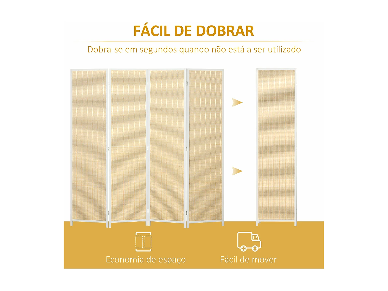 Biombo Elegante de 4 Painéis Dobrável em Bambu e Algodão - 180x180 cm para Divisão de Ambientes