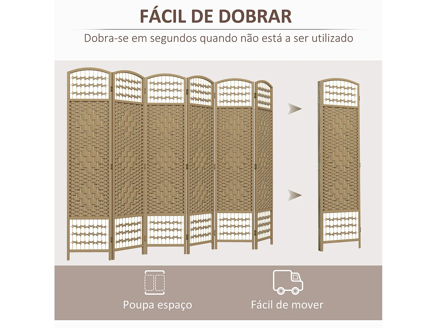 Biombo Dobrável de 6 Painéis para Separação de Ambientes - 240x170 cm - Decoração Moderna para Casa e Escritório