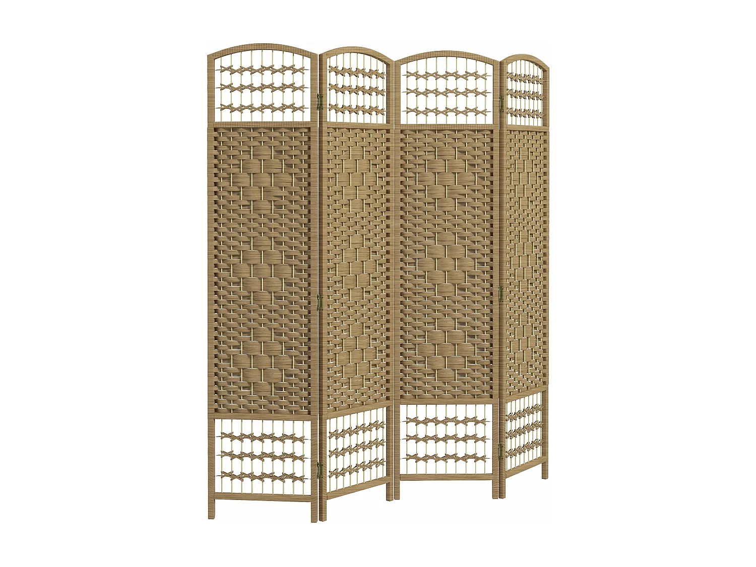 Biombo Dobrável de 4 Painéis para Separação de Ambientes - Estrutura de Madeira e Corda de Papel, 160x170 cm, Modelo Chamonix