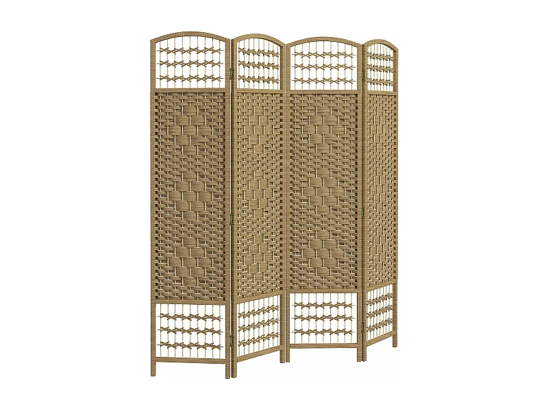 Biombo Dobrável de 4 Painéis para Separação de Ambientes - Estrutura de Madeira e Corda de Papel, 160x170 cm, Modelo Chamonix