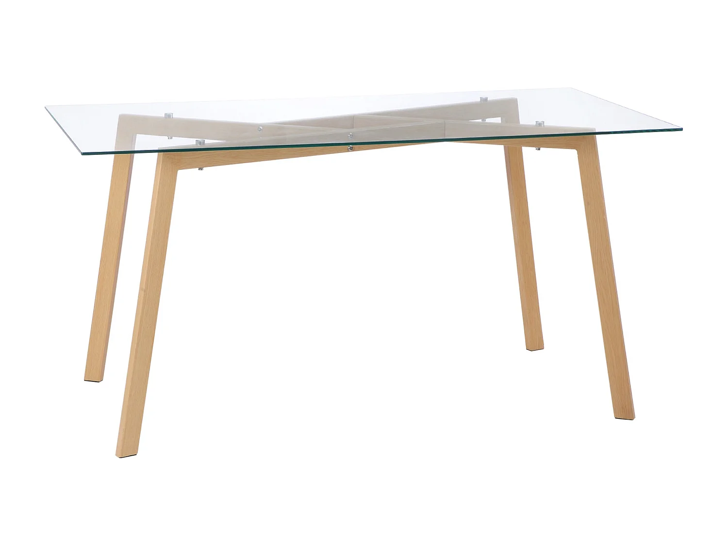 Mesa de Jantar "Lund" em Vidro Temperado com Estrutura Metálica Efeito Madeira - 150x75x76 cm