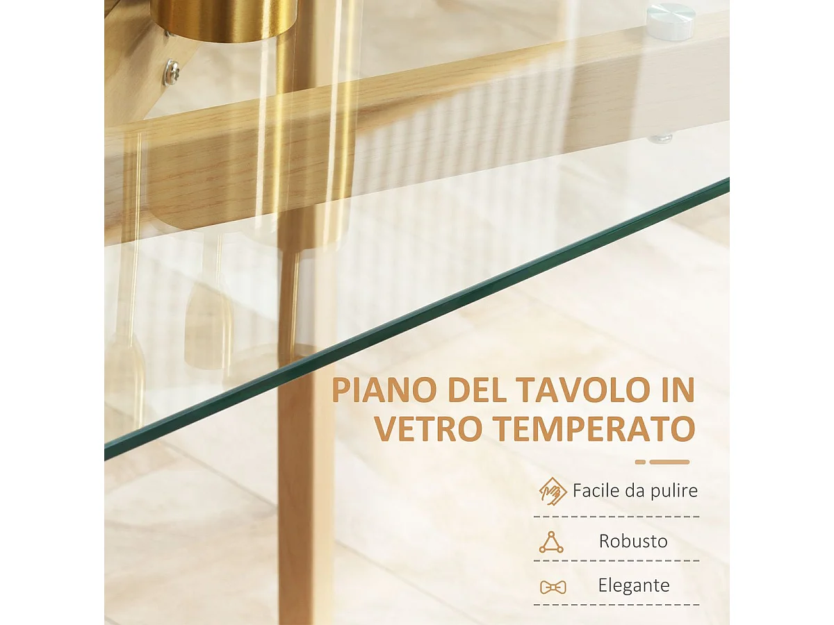 Mesa de Jantar "Lund" em Vidro Temperado com Estrutura Metálica Efeito Madeira - 150x75x76 cm