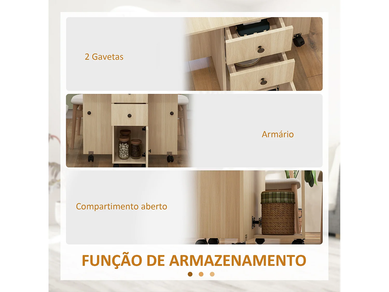 Mesa de Jantar Dobrável Porto com Rodas – 120x60 cm – Solução Compacta e Elegante