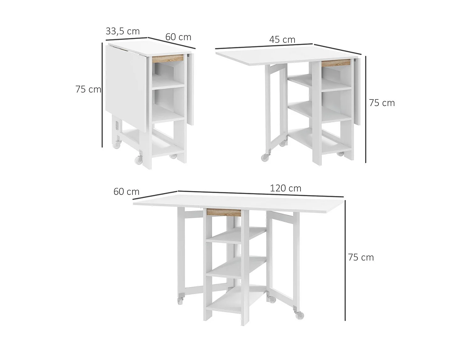 Table pliante avec poignées 120 x 60 x 75 cm - Blanche