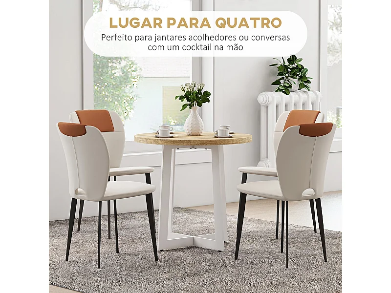 Mesa de comedor Vikk Homcom 4 personas roble/blanco Ø80x75 cm