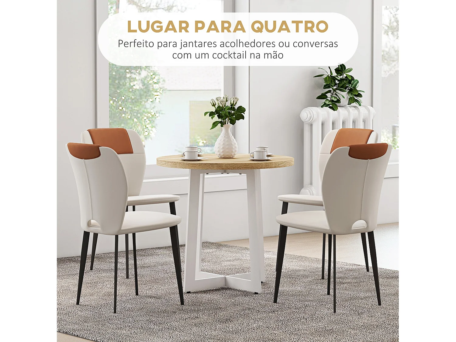 Mesa de comedor Vikk Homcom 4 personas roble/blanco Ø80x75 cm