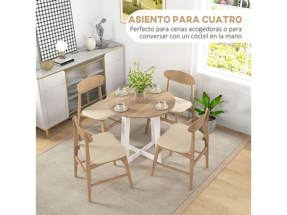 Mesa de comedor Vikk Homcom 4 personas roble/blanco Ø80x75 cm