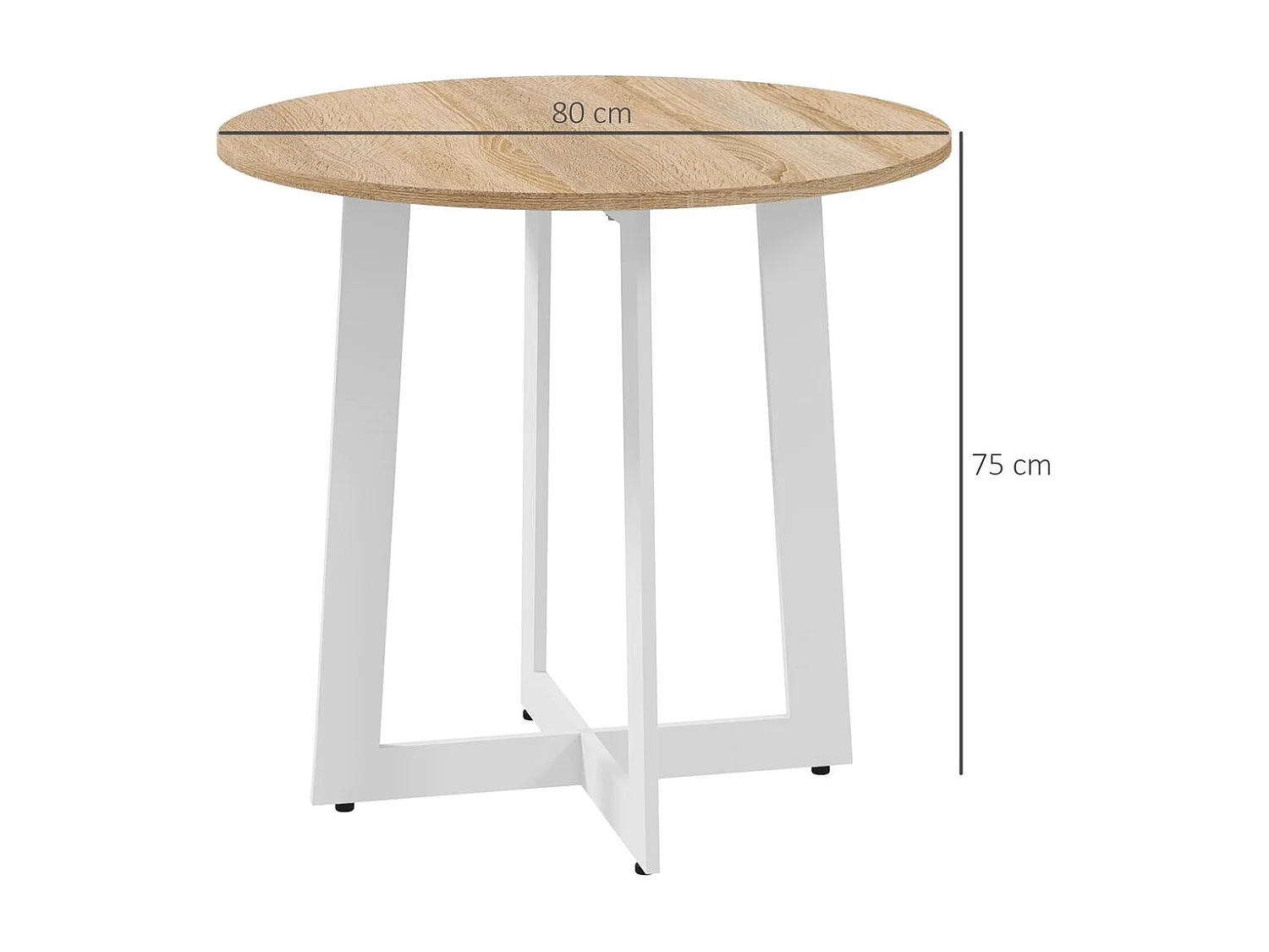 Mesa de comedor Vikk Homcom 4 personas roble/blanco Ø80x75 cm