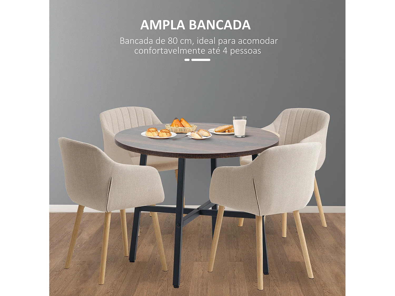 Mesa redonda Gauta Homcom diseño fijo marrón oscuro/negro Ø80x76 cm