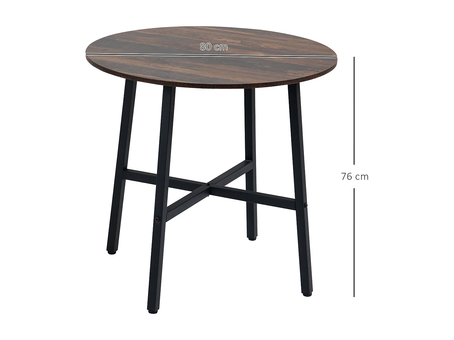 Mesa de Jantar Redonda Moderna para 4 Pessoas - Modelo Belluno em Marrom e Preto com Pés de Aço