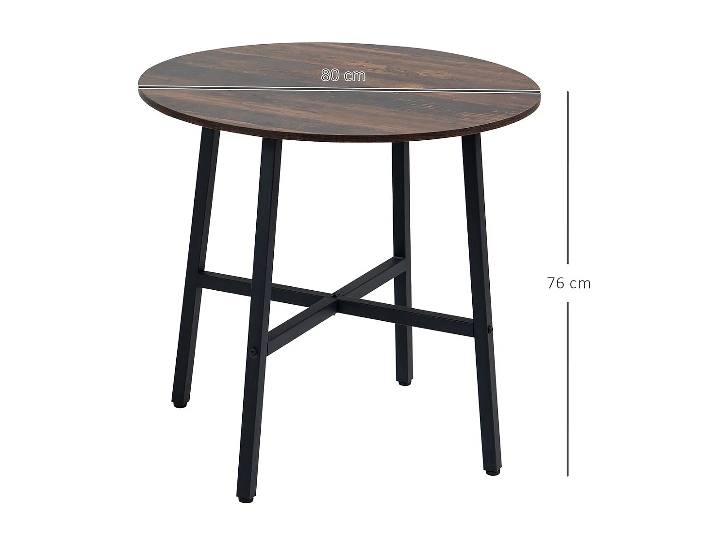 Mesa redonda Gauta Homcom diseño fijo marrón oscuro/negro Ø80x76 cm