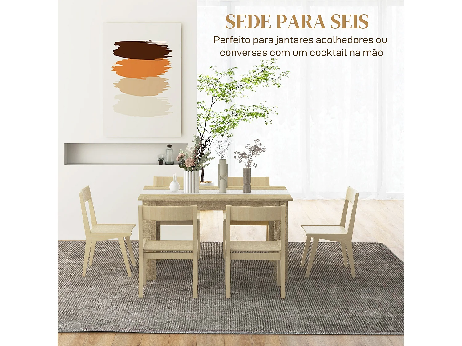 Mesa de comedor Júpiter Homcom para 4-6 personas blanco/roble 75x140x89,5 cm