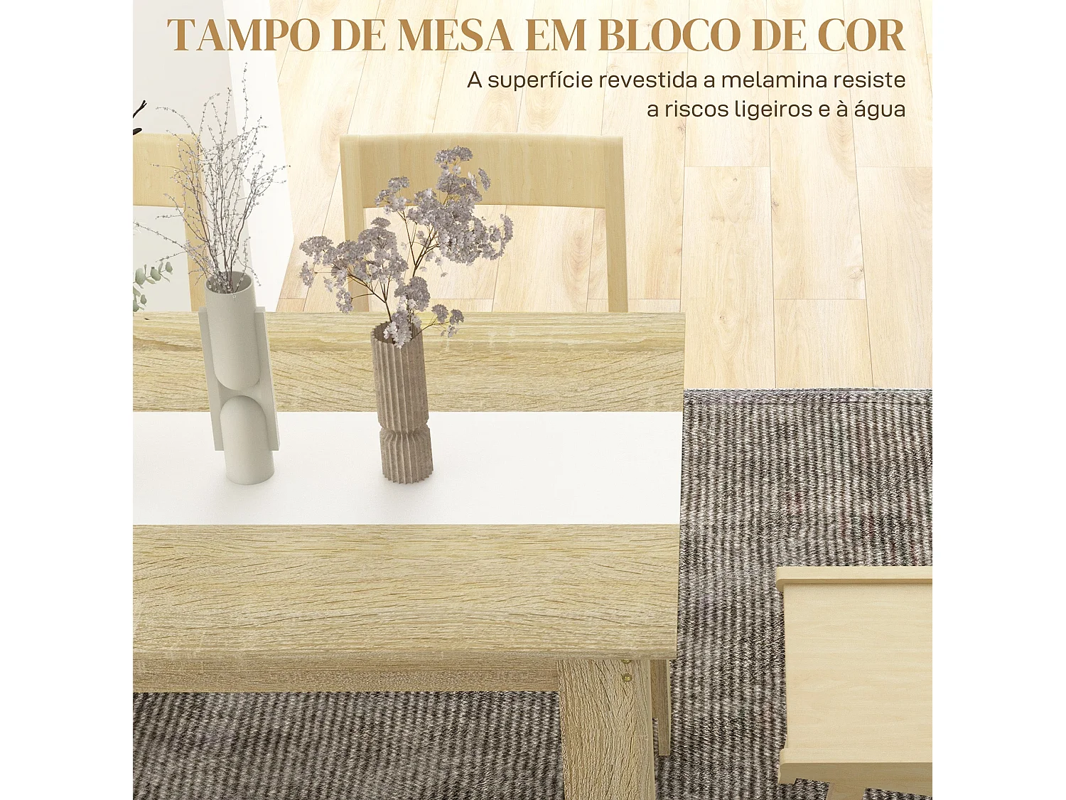 Mesa de comedor Júpiter Homcom para 4-6 personas blanco/roble 75x140x89,5 cm