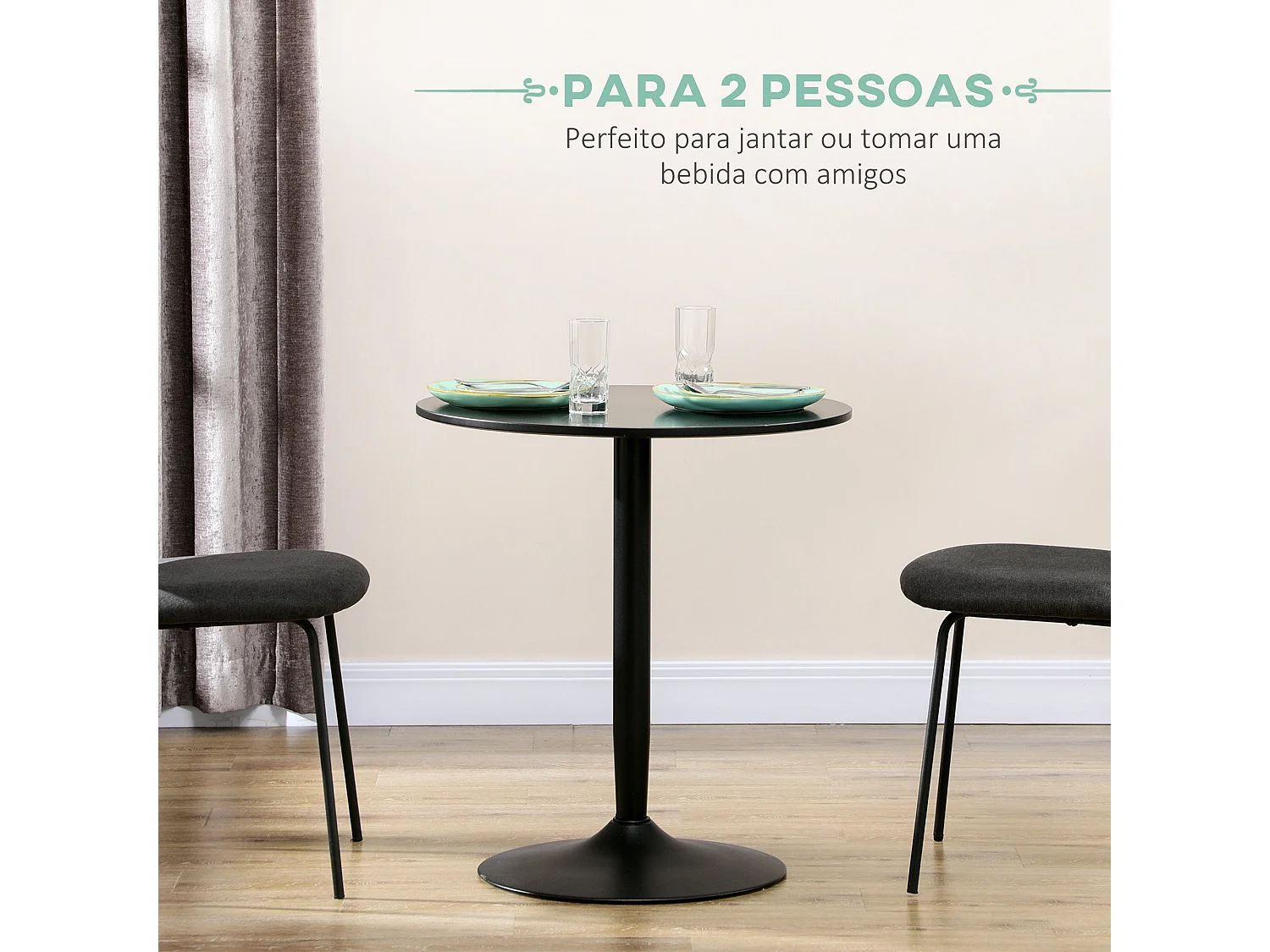 Mesa redonda Shungit Homcom 2 personas negro Ø70x75 cm