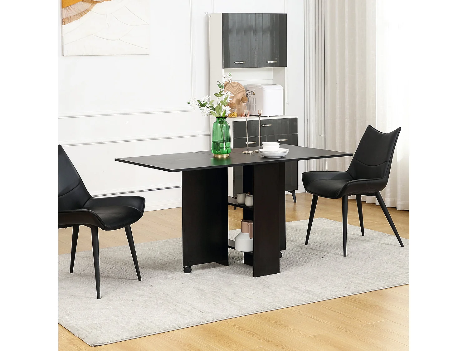 Mesa de Cozinha Dobrável Atman - Preto - Design Moderno e Funcional com 2 Prateleiras e Laterais Ajustáveis