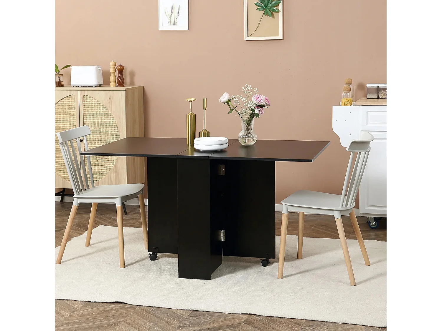 Mesa de Cozinha Dobrável Atman - Preto - Design Moderno e Funcional com 2 Prateleiras e Laterais Ajustáveis