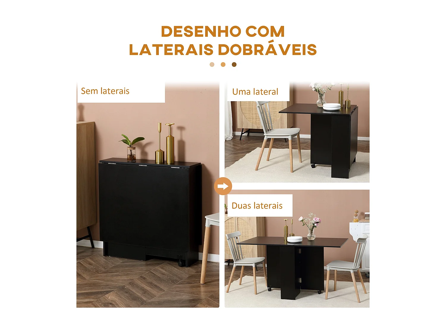 Mesa de Cozinha Dobrável Atman - Preto - Design Moderno e Funcional com 2 Prateleiras e Laterais Ajustáveis