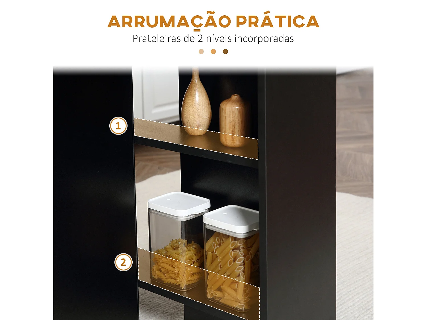 Mesa de Cozinha Dobrável Atman - Preto - Design Moderno e Funcional com 2 Prateleiras e Laterais Ajustáveis