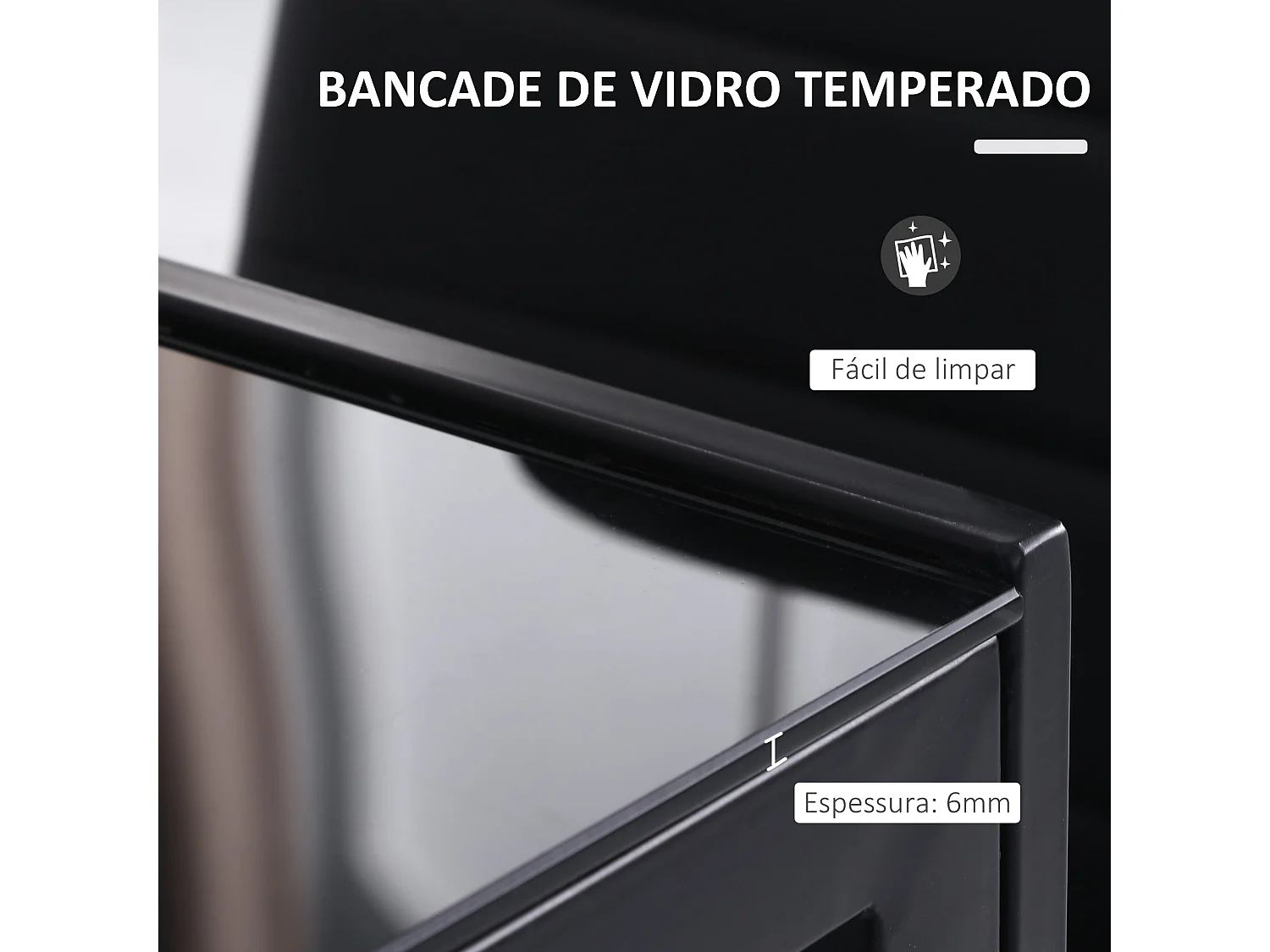 Mesa de comedor Fluorita Homcom diseño fijo 4-6 personas cristal negro 75x120x60 cm