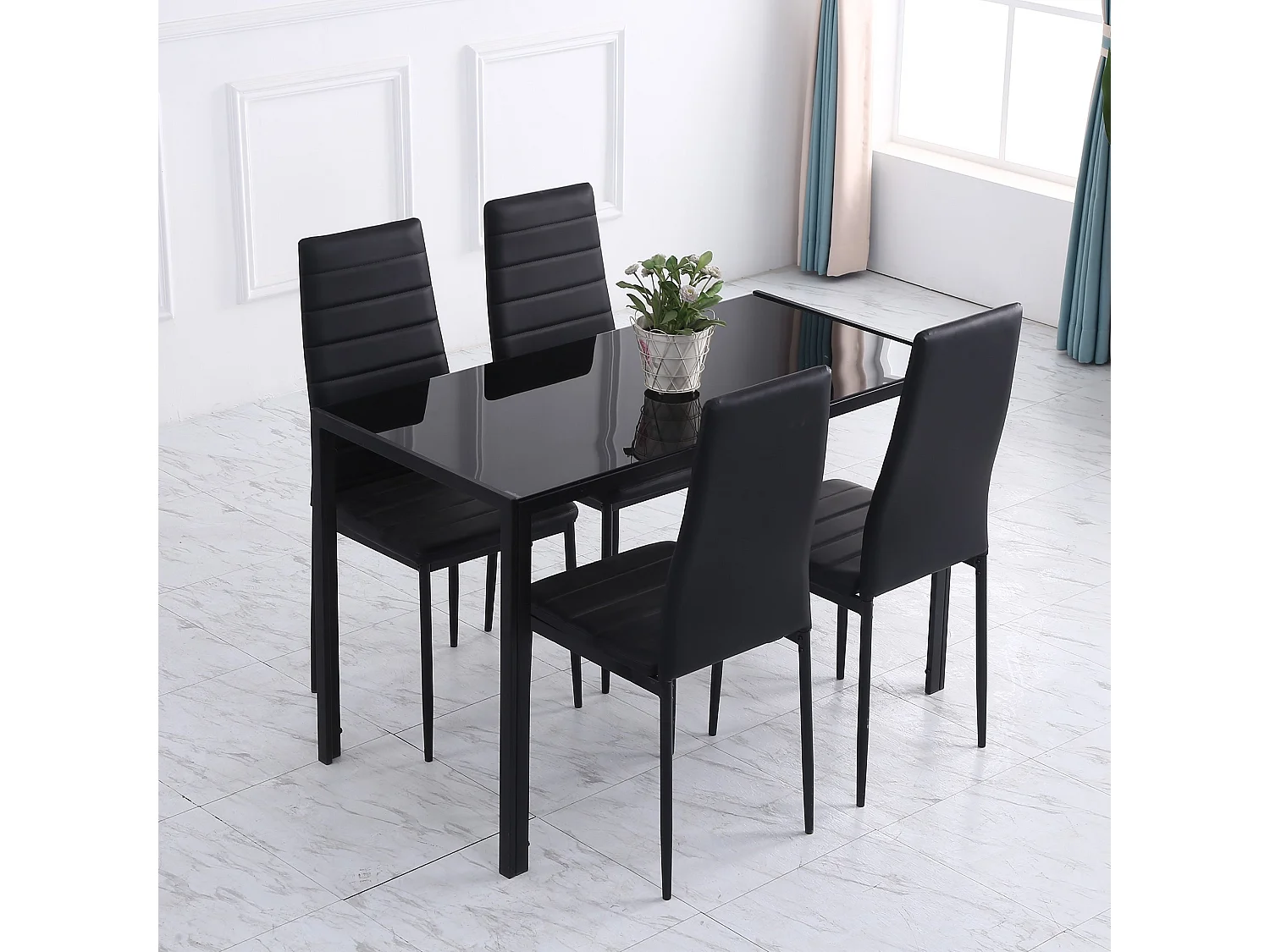 Mesa de comedor Fluorita Homcom diseño fijo 4-6 personas cristal negro 75x120x60 cm