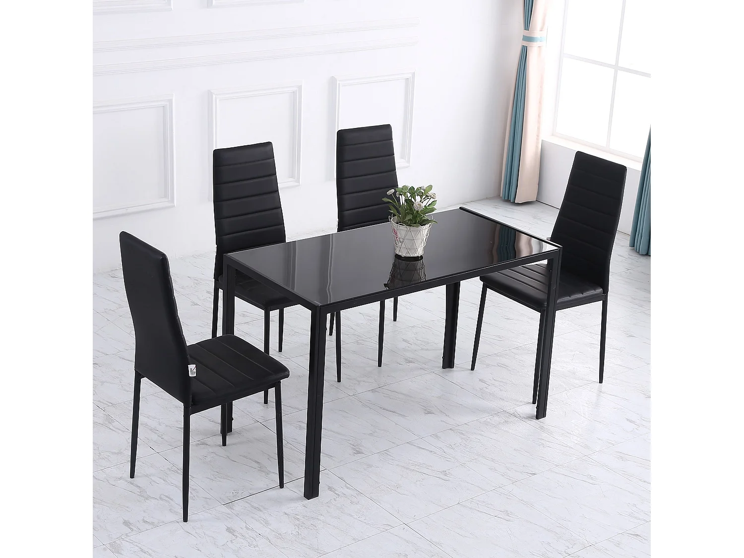 Mesa de comedor Fluorita Homcom diseño fijo 4-6 personas cristal negro 75x120x60 cm