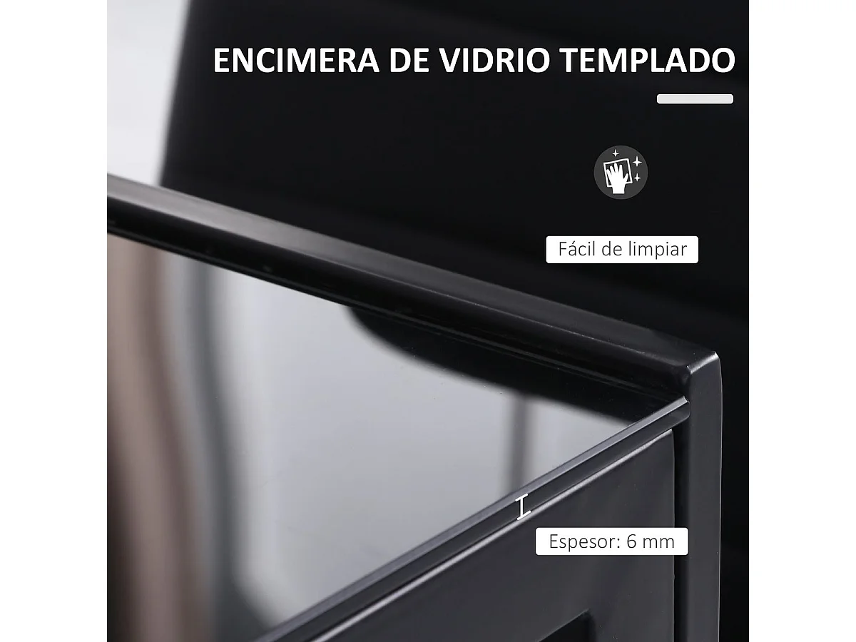 Mesa de comedor Fluorita Homcom diseño fijo 4-6 personas cristal negro 75x120x60 cm