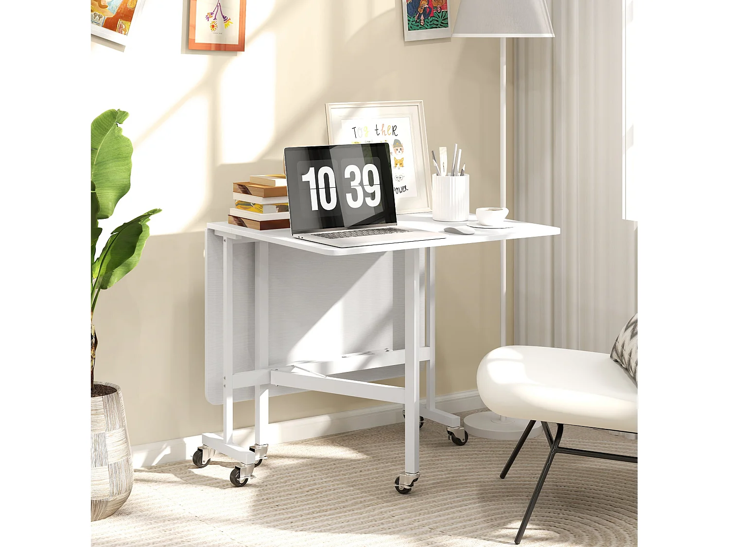 Mesa Dobrável de Cozinha Lucca para 4-6 Pessoas com Rodas e Laterais Dobráveis - 120x80x73 cm - Branca