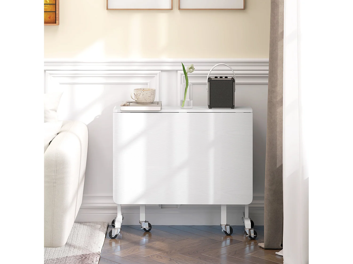 Mesa Dobrável de Cozinha Lucca para 4-6 Pessoas com Rodas e Laterais Dobráveis - 120x80x73 cm - Branca