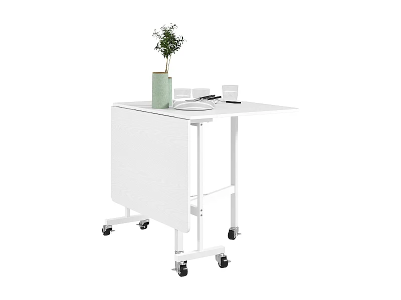 Mesa Dobrável de Cozinha Lucca para 4-6 Pessoas com Rodas e Laterais Dobráveis - 120x80x73 cm - Branca