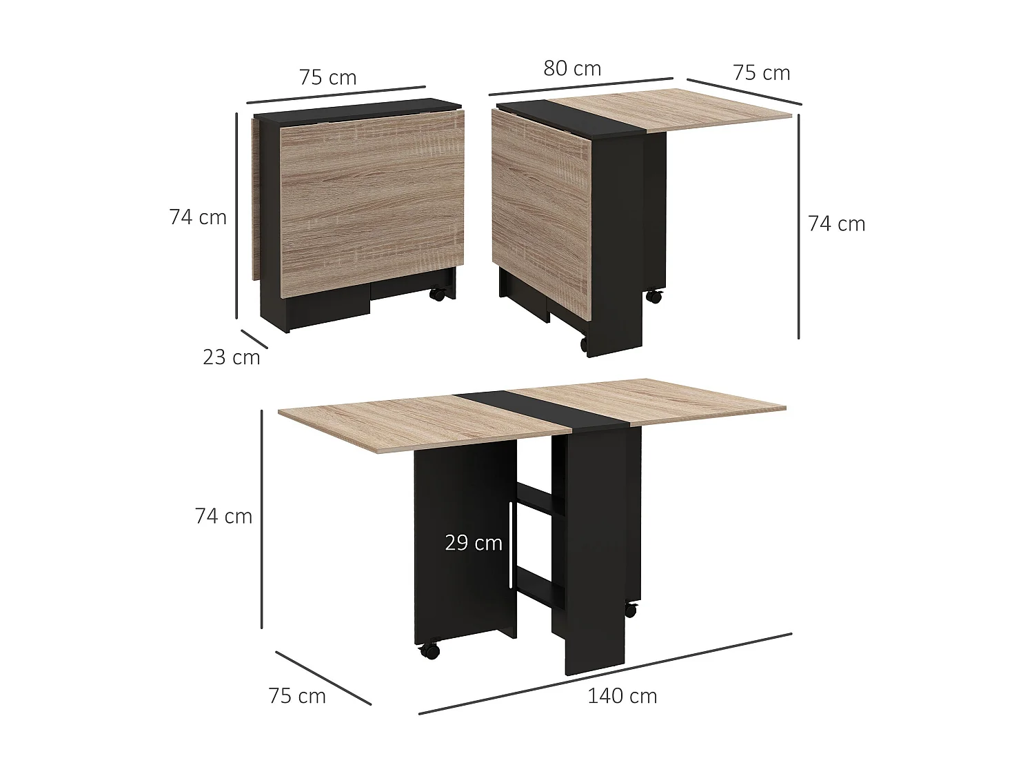 Mesa Dobrável de Cozinha "Rimma" com Rodas e Prateleiras – Ideal para Espaços Pequenos
