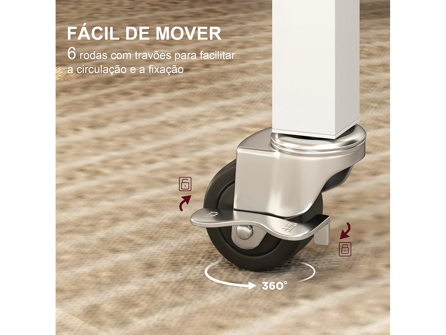 Mesa Dobrável de Cozinha para 4-6 Pessoas com Rodas e Laterais Dobráveis - Modelo Lyon 120x80x73 cm