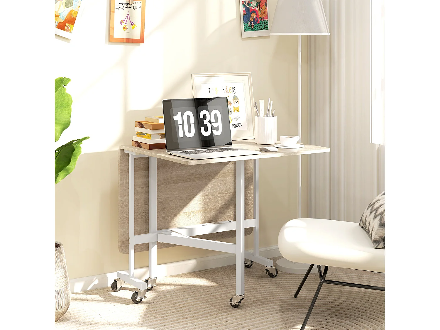 Mesa Dobrável de Cozinha para 4-6 Pessoas com Rodas e Laterais Dobráveis - Modelo Lyon 120x80x73 cm