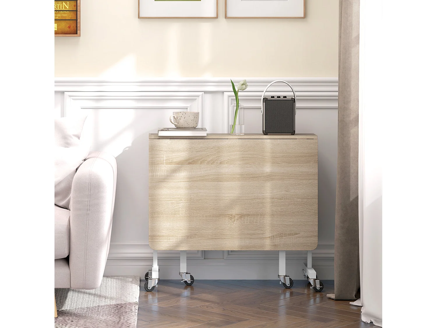 Mesa Dobrável de Cozinha para 4-6 Pessoas com Rodas e Laterais Dobráveis - Modelo Lyon 120x80x73 cm