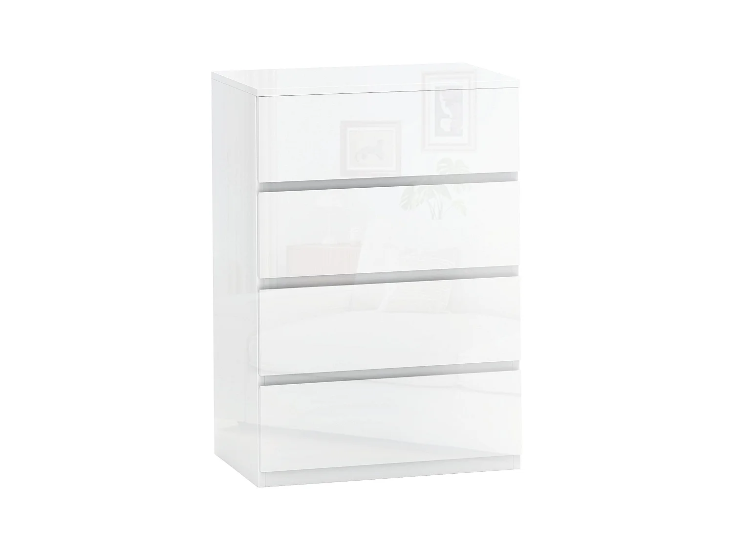 Cómoda Moderna "Lund" com 4 Gavetas em Madeira - Design Elegante e Funcional - 55x33x80 cm - Branco Brilhante