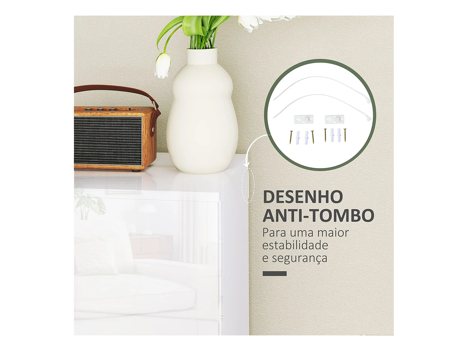 Cómoda Moderna "Lund" com 4 Gavetas em Madeira - Design Elegante e Funcional - 55x33x80 cm - Branco Brilhante