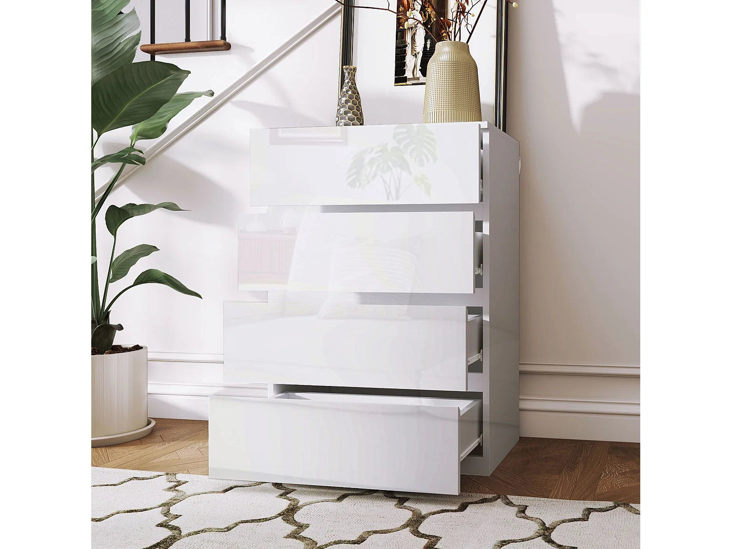 Cómoda Bromelia Homcom 4 cajones blanco brillo 80x55x33 cm