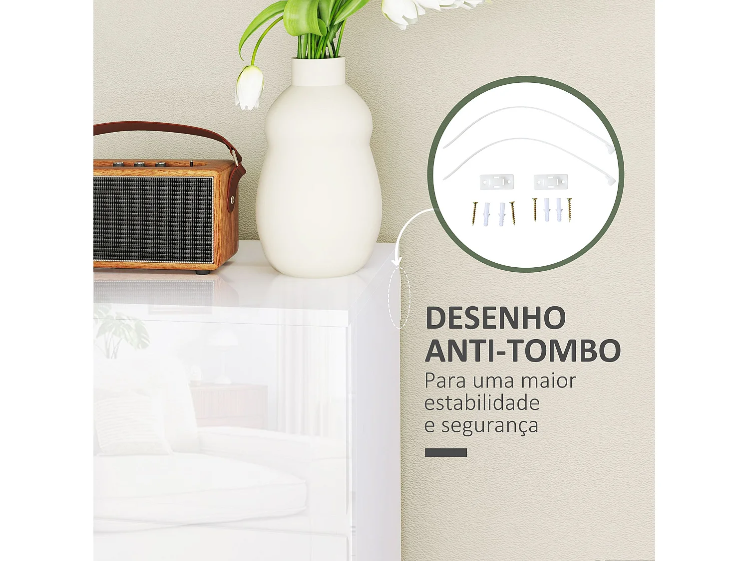 Cómoda Bromelia Homcom 4 cajones blanco brillo 80x55x33 cm