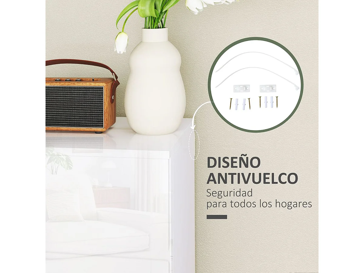 Cómoda Bromelia Homcom 4 cajones blanco brillo 80x55x33 cm