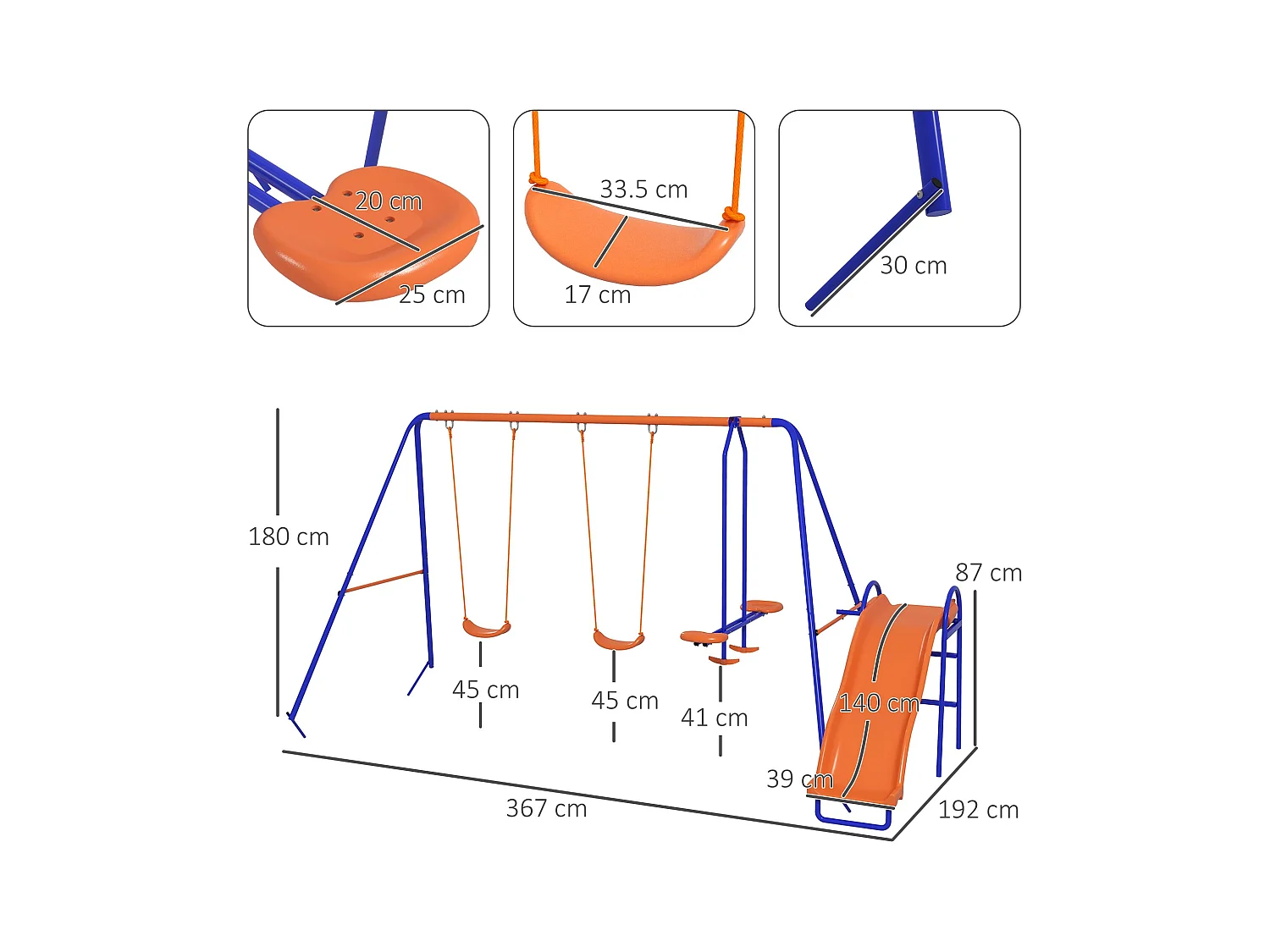 Baloiço Infantil 4 em 1 para Jardim com Escorrega e Proteção UV