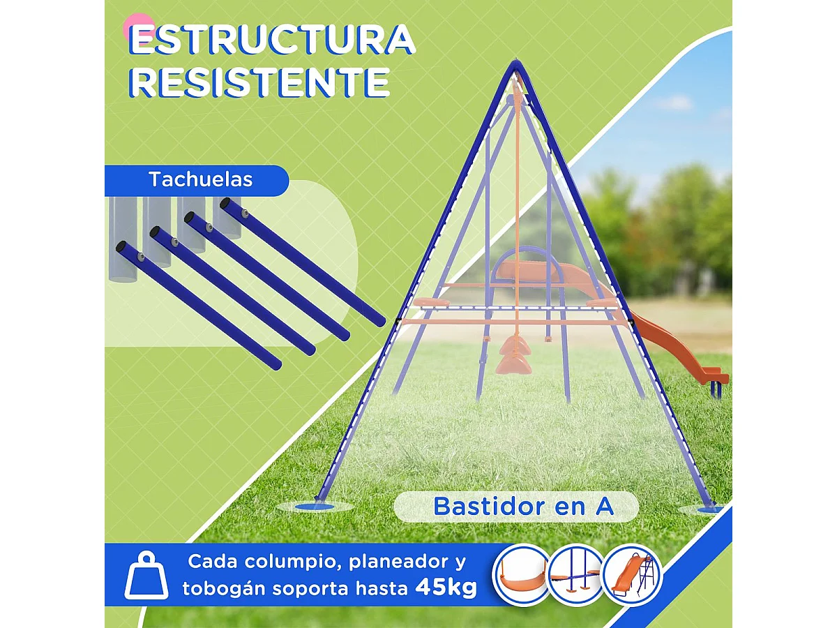 Baloiço Infantil 4 em 1 para Jardim com Escorrega e Proteção UV