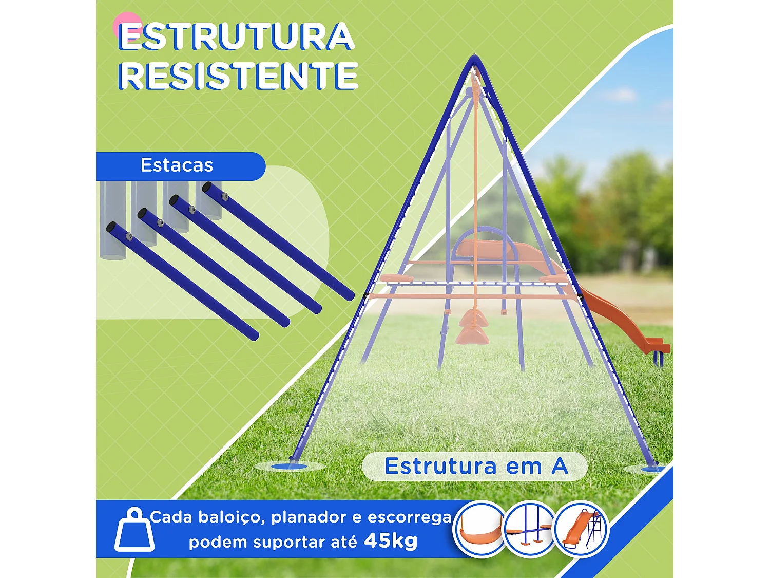 Baloiço Infantil 4 em 1 para Jardim com Escorrega e Proteção UV