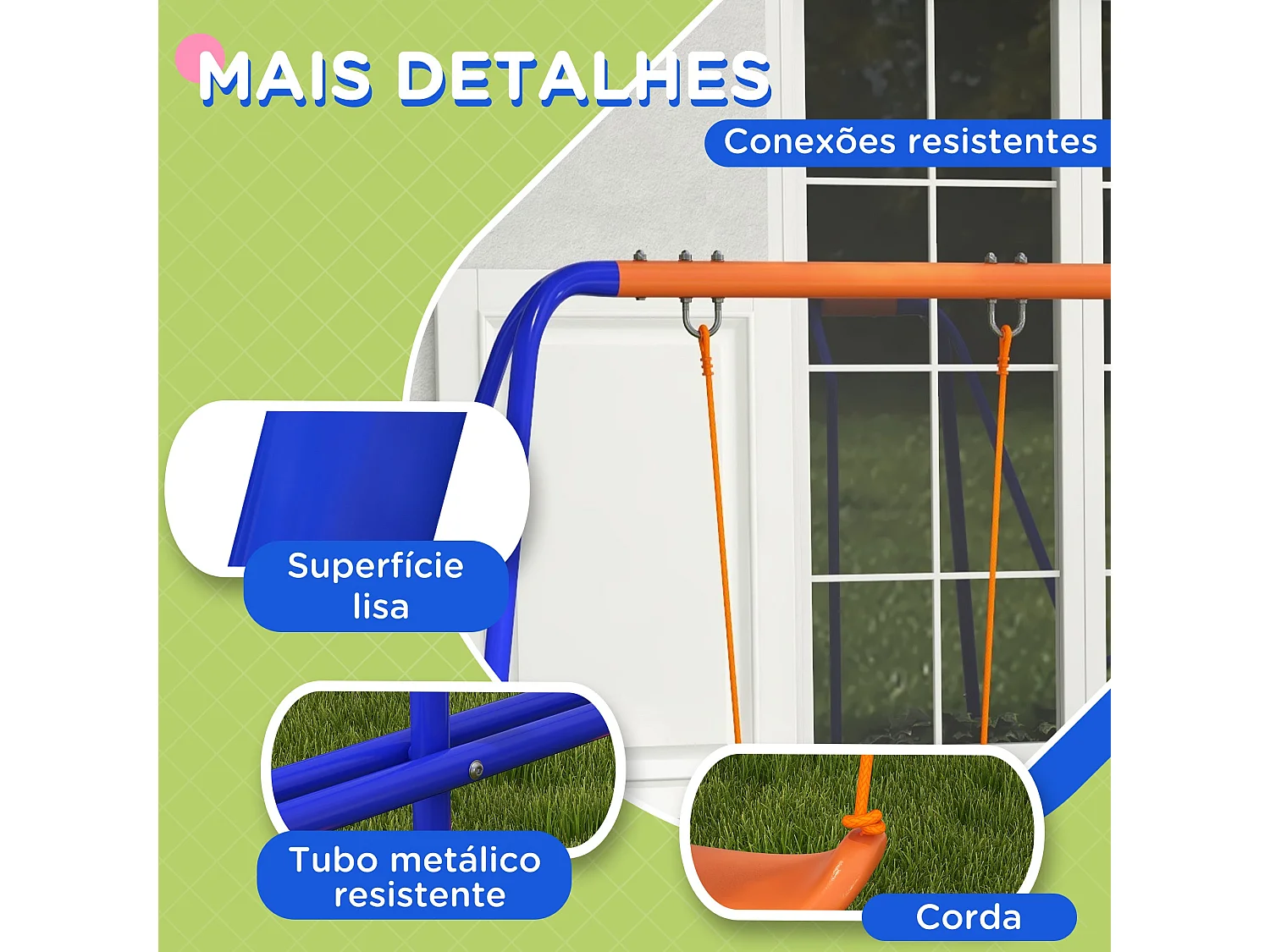 Baloiço Infantil 4 em 1 para Jardim com Escorrega e Proteção UV