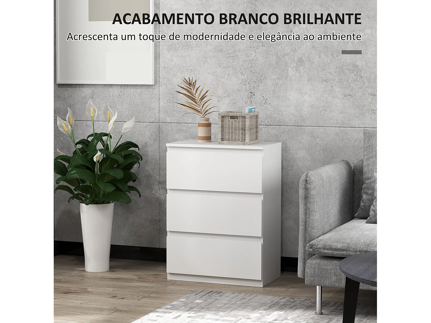 Cómoda Moderna Branca com 3 Gavetas - Estilo Elegante e Funcional para o Seu Lar 55x34x75 cm