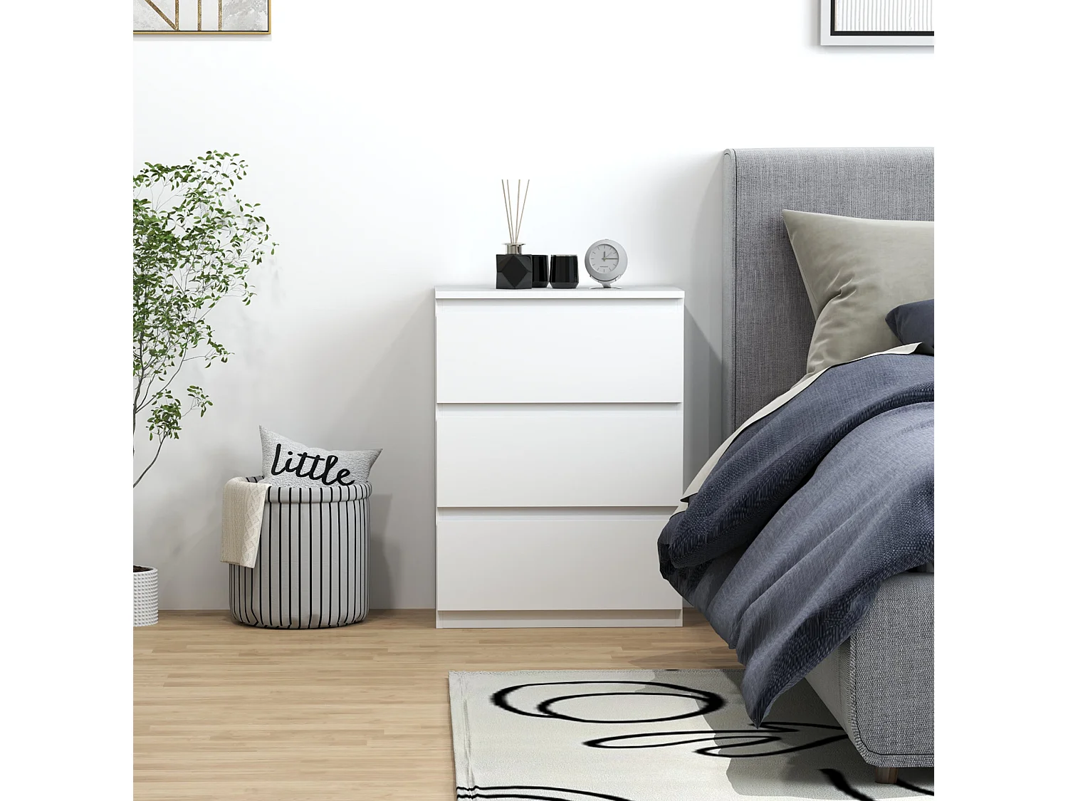 Cómoda Moderna Branca com 3 Gavetas - Estilo Elegante e Funcional para o Seu Lar 55x34x75 cm