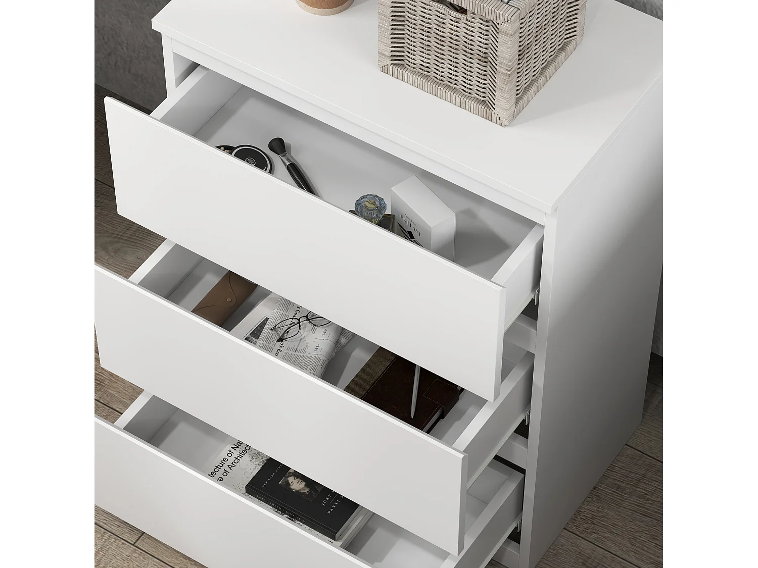 Cómoda Moderna Branca com 3 Gavetas - Estilo Elegante e Funcional para o Seu Lar 55x34x75 cm