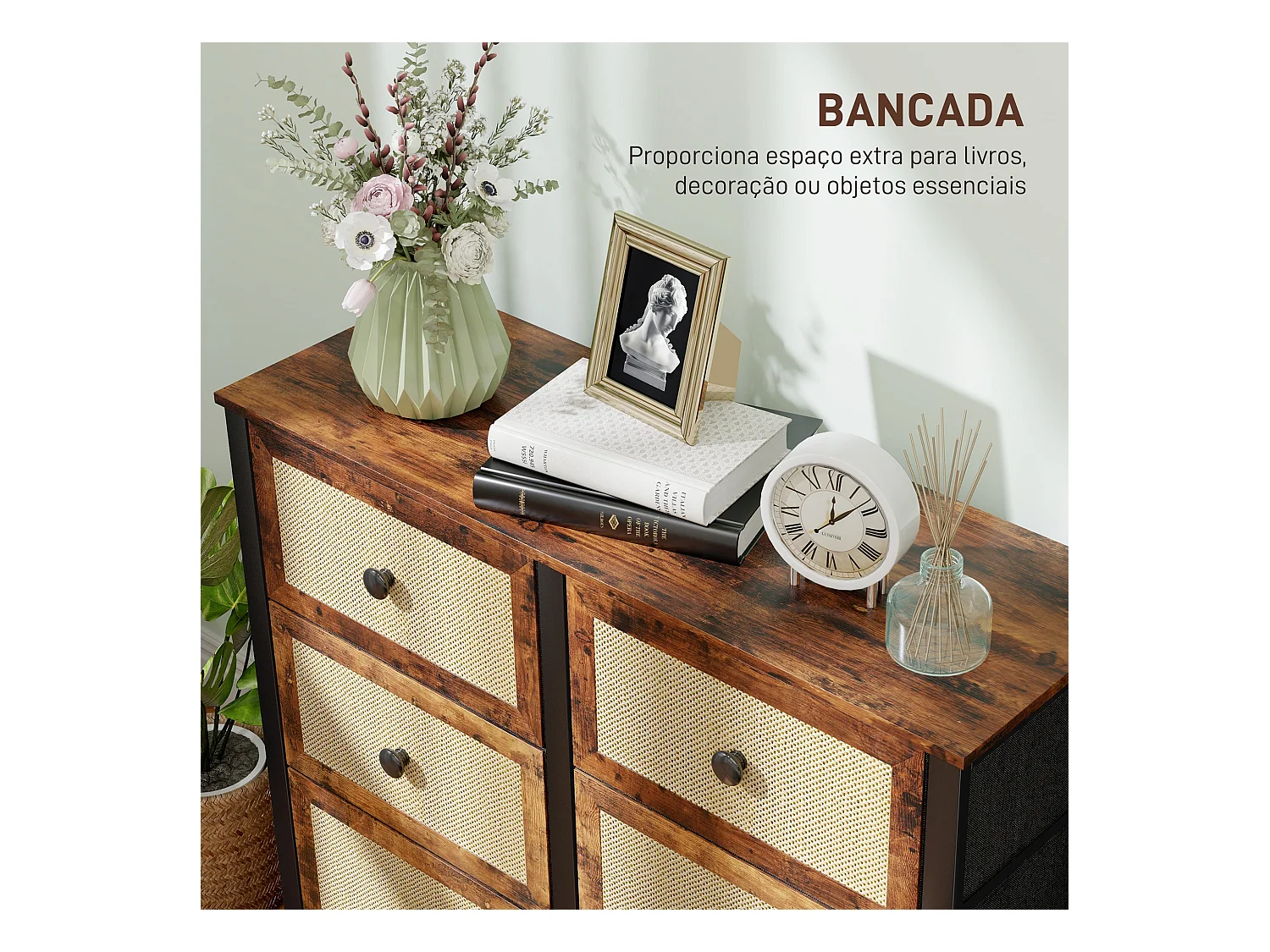 Cómoda Caramel Homcom 6 cajones negro/marrón 83x88x30 cm