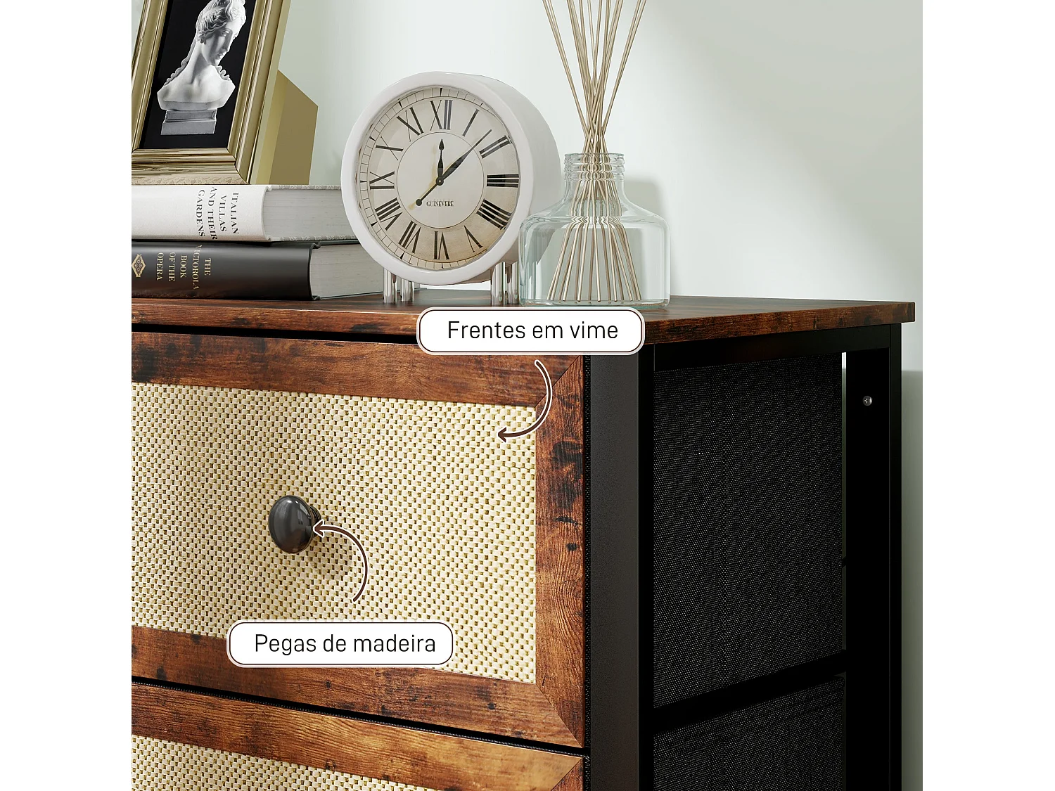 Cómoda Caramel Homcom 6 cajones negro/marrón 83x88x30 cm