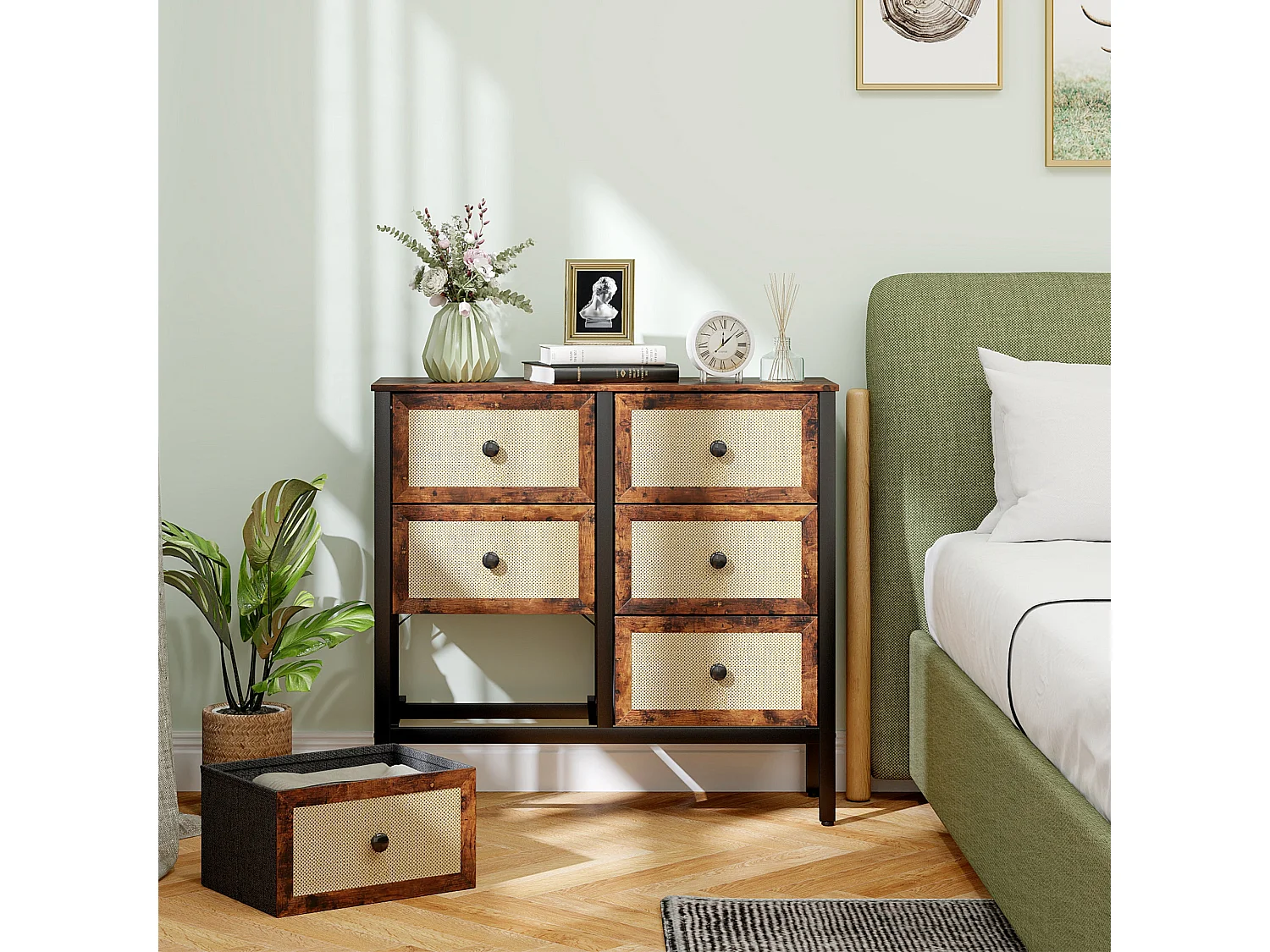 Cómoda Caramel Homcom 6 cajones negro/marrón 83x88x30 cm